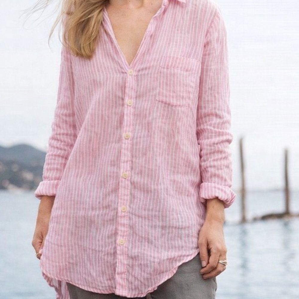 CP Shades Linen Striped Shirt L